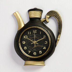 Часы настенные, серия: Кухня "Чайник" 26,5х24 см, корпус чёрный с золотом