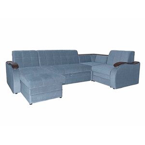 П-образный диван "Лео", механизм венеция, велюр, цвет синий