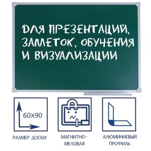 Доска магнитно-меловая, 60 х 90 см, зелёная, в алюминиевом профиле серии LINE