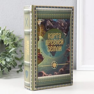 Сейф-книга дерево кожзам "Карта древней земли" тиснение 21х13х5 см