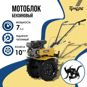 Мотоблок ТУНДРА, 7 л. с., чугунный редуктор, скорости 2/1, колеса 4.00-10", ручной старт