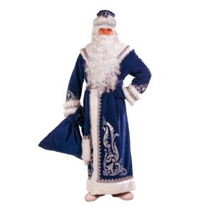 Карнавальный костюм "Дед Мороз", шуба с аппликацией, цвет синий, р. 54-56, рост 188 см