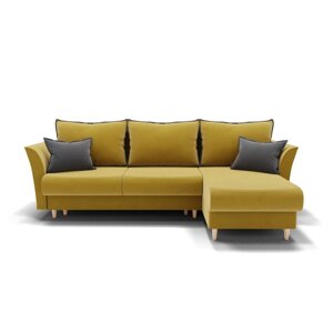 Угловой диван "Барселона 3", пантограф, угол правый, велюр, цвет селфи 08 / подушки 07