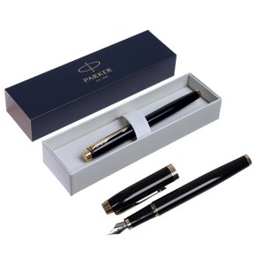 Ручка перьевая Parker IM Core Black GT, корпус из нержавеющей стали, чёрный глянцевый/ золотой, синие чернила, перо F