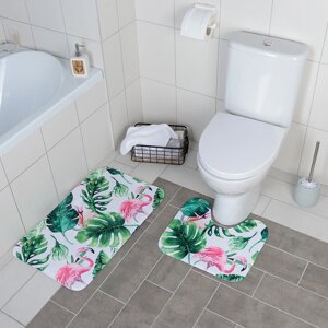 Набор ковриков для ванны и туалета Доляна "Фламинго", 2 шт: 4043, 4373 см