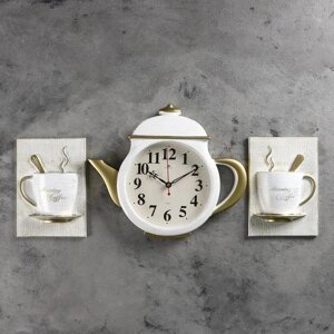 Часы настенные "Чайник и две чашки", корпус белый с золотом, 29х34см в Минске от компании Интернет-гипермаркет «MALL24»