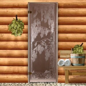 Дверь для бани и сауны стеклянная "Берёзка", 19070см, 6мм