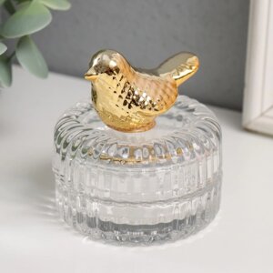 Шкатулка стекло, керамика "Золотая птичка" 6,5х6,5х7,2 см
