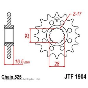 Звезда передняя, ведущая, для мотоцикла, стальная JTF1904