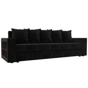 Прямой диван "Дубай лайт", еврокнижка, полки слева, велюр, цвет чёрный