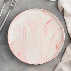 Тарелка обеденная "Мрамор", 25 см, цвет розовый