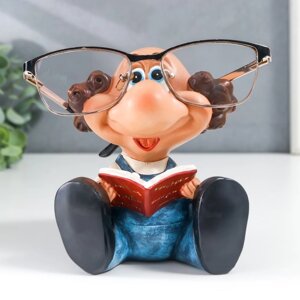 Сувенир полистоун подставка под очки "Дедуля с книгой" 12х10,5х9,3 см