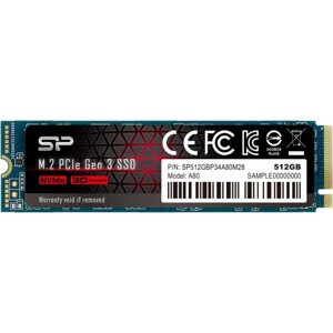 Накопитель SSD Silicon Power M-Series M. 2 2280 SP512GBP34A80M28, 512Гб, PCI-E x4