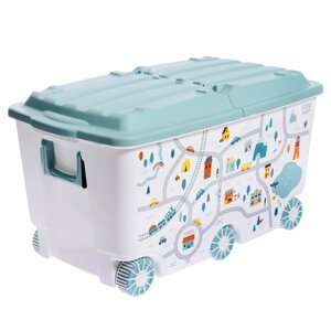 Ящик для игрушек на колесах "Путешествие", с декором, 685 395 385 мм, цвет светло-голубой