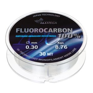 Леска монофильная ALLVEGA "FX Fluorocarbon 100%" 30м 0,30мм, 8,76кг, флюорокарбон 100%