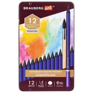 Карандаши акварельные BRAUBERG ART PREMIERE 48 цвета, грифель 4 мм, в металлической коробке
