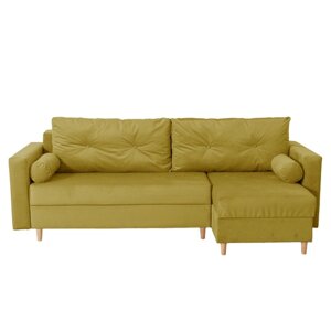 Угловой диван "Киото", механизм еврокнижка, угол универсальный, велюр, цвет горчичный