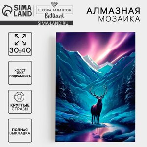 Алмазная мозаика на новый год с полным заполнением на холсте "Олень", 30 х 40 см, новогодний набор для