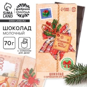 Молочный шоколад "Подарок для тебя" в открытке с кармашком для денег, 70 г.