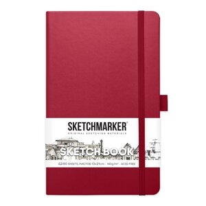 Скетчбук Sketchmarker, 130 х 210 мм, 80 листов, твёрдая обложка из искусственной кожи, маджента, блок 140 г/м2