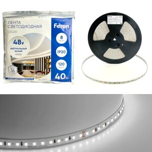 Светодиодная лента Feron 40 м, IP20, SMD2835, 120 LED/м, 8 Вт/м, 48 В, свечение белое