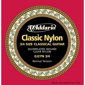 Струны для классической гитары D'Addario EJ27N-3/4 размером 3/4, ученические, нейлон