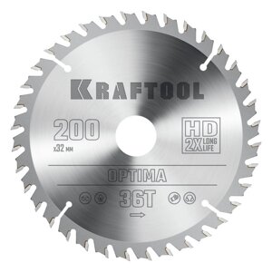 Диск пильный KRAFTOOL Optima, 200 х 32 мм, по дереву, 36 зубьев