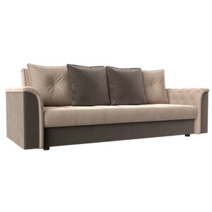 Прямой диван "Сиеста", механизм книжка, велюр, цвет бежевый / коричневый