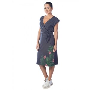 Платье женское "Тропические цветы", размер 50, цвет серый