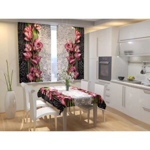 Фотошторы для кухни "Цветы после дождя", размер 150 180 см, габардин