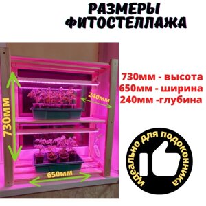 Стеллаж деревянный для рассады с фитосветильниками к/с спектра и таймером 73х65х24 см