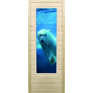 Дверь для бани со стеклом (43*129), "Белый медведь", 17070см, коробка из осины