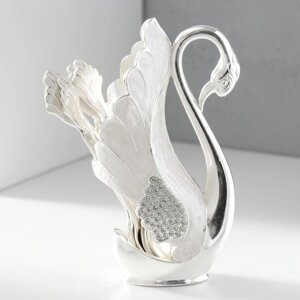 Набор из 6 шт сувенирных ложек в виде пера "Белый лебедь со стразами" 5х8,5х15 см