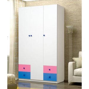 Шкаф 3-х дверный "Радуга", 1200 490 2100 мм, цвет белый/ярко-розовый/синий