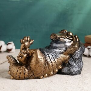 Копилка "Крокодил у камня" бронза с серебром, 16х29см