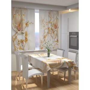 Фотошторы для кухни "Фарфоровые цветы", размер 150 180 см, габардин