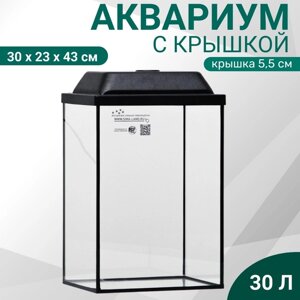 Аквариум колонна с крышкой, 30 литров, 30 х 23 х 43/48,5 см, чёрный