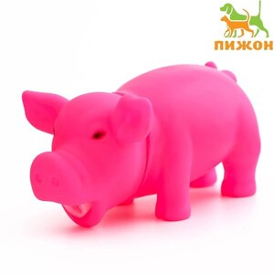 Игрушка хрюкающая "Веселая свинья" для собак, 15 см, розовая