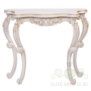 Консольный стол "Версаль 2" 910 х 805 х 320 с ручкой кольцоцвет "Слоновая кость с золотой патиной"