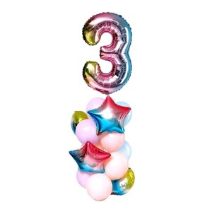 Букет из шаров "День рождения – нежность. 3 года", фольга, латекс, набор 15 шт.