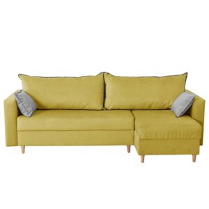 Угловой диван "Венеция", механизм еврокнижка, угол универсальный, велюр, цвет горчичный