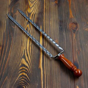 Двойной вилка-шампур с деревянной ручкой, 40 см