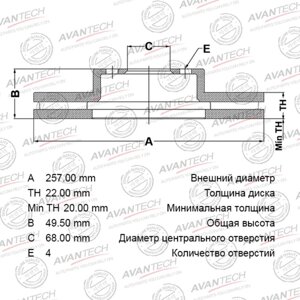 Диск тормозной AVANTECH (FR) Primera P11E, BLUEBIRD SYLPHY, SUNNY, WINGROAD/AD, EXPERT (VW11)