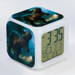 Часы настольные электронные "Динозавр" с подсветкой, будильником, термометром, календарем