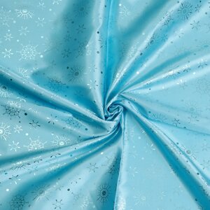 Лоскут Атлас, голубой с голубыми снежинками, 100*150см