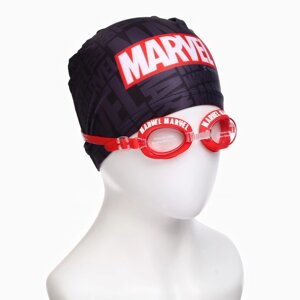 Набор детский MARVEL, в комплекте шапка, очки для плавания, мешок