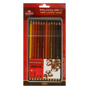 Карандаши 12 цв Koh-i-Noor POLYCOLOR 3822, BRAUN LINE, мет/пенал в блистере