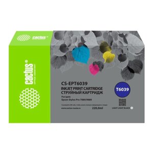 Картридж струйный Cactus CS-EPT6039 T6039 св. сер. пигм. (220мл) для Epson Stylus PRO 7880/98 107409