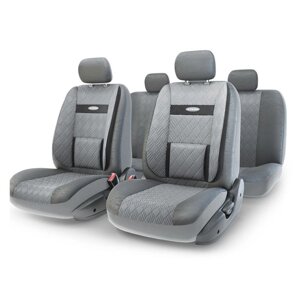 Авточехлы универcальные AUTOPROFI COMFORT, COM-1105GP D. GY/D. GY (M), экокожа, 3D полиэстер под кожу, набор из 11