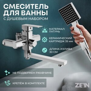 Смеситель для ванны ZEIN Z2078CR, квадратный, картридж 35 мм, с душевым набор, латунь, хром 766119